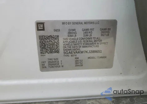 2019 Buick Enclave Essence z USA, uszkodzony, nr VIN 5GAEVAKW7KJ289651